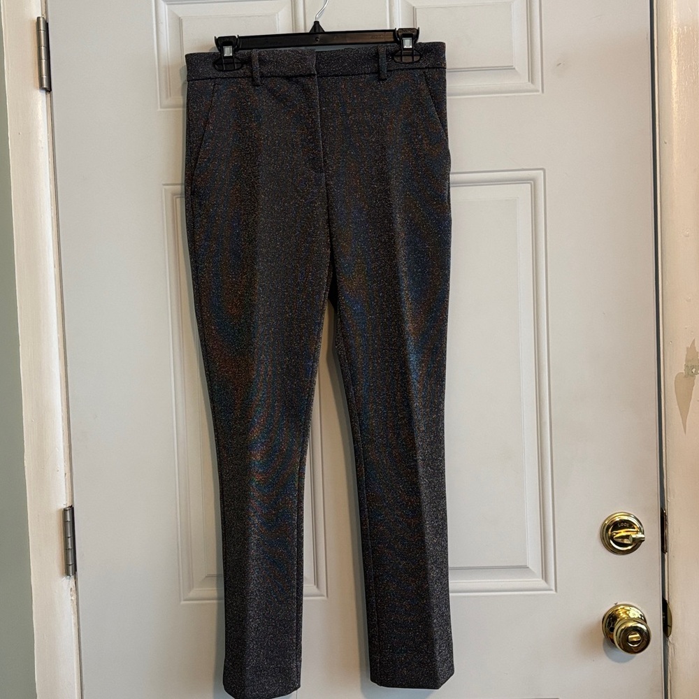 H&M Gray/Black Metallic Stretch Straight Leg Trousers, Size 8